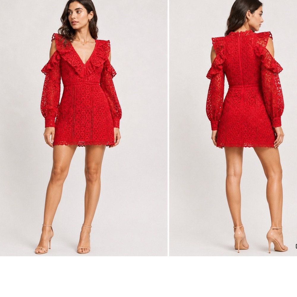 French Connection Red Lace Cold Shoulderβ Mini Dress Sz 0 NWT